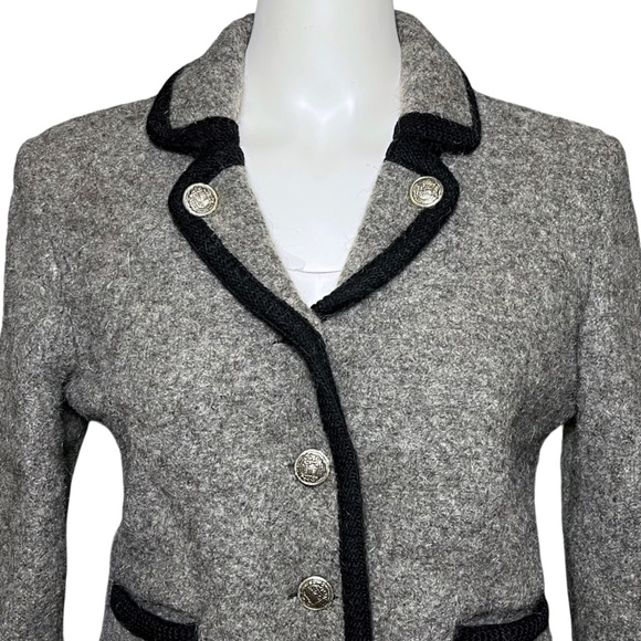Geiger Vintage 80s Cropped Blazer Jacket Womens Medium Gray Wool Pockets Austria - Picture 3 of 13